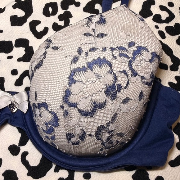 Victoria's Secret Perfect Coverage Bra 34B Blue Lace Padded Underwire Bow - Picture 4 of 6